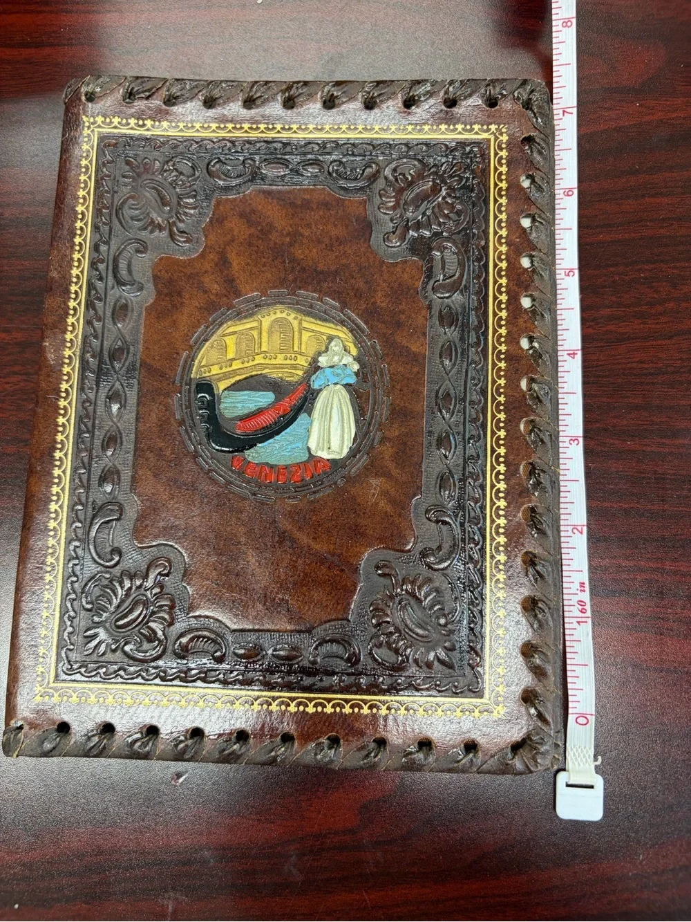 Venezia Embossed Brown Leather Journal with Gold Trim vintage